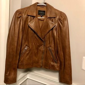 Lucky Brand Camel Lambskin Moto Jacket